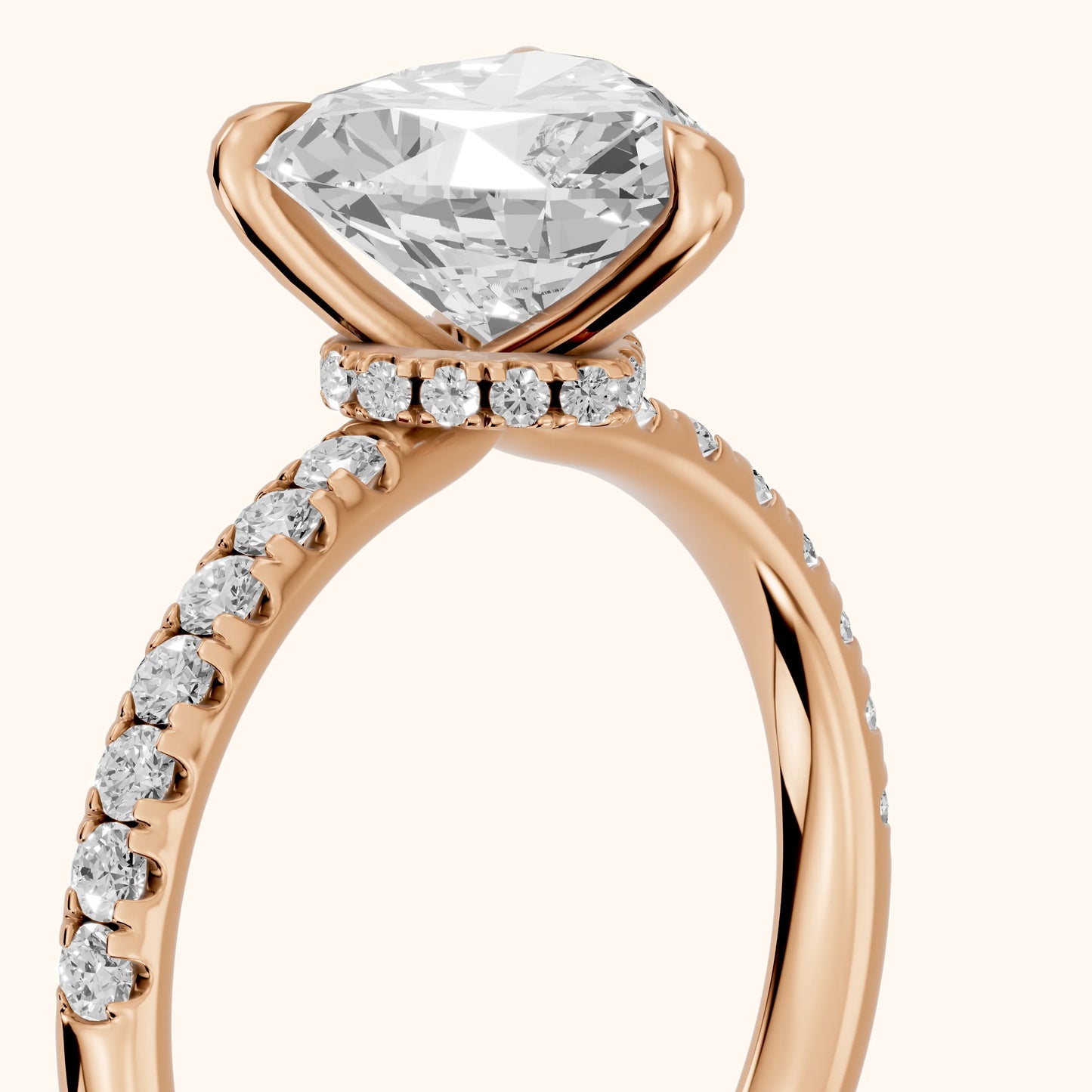 Maya Hidden Halo Pavé Heart Diamond Engagement Ring in Rose Gold - slant-view.webp