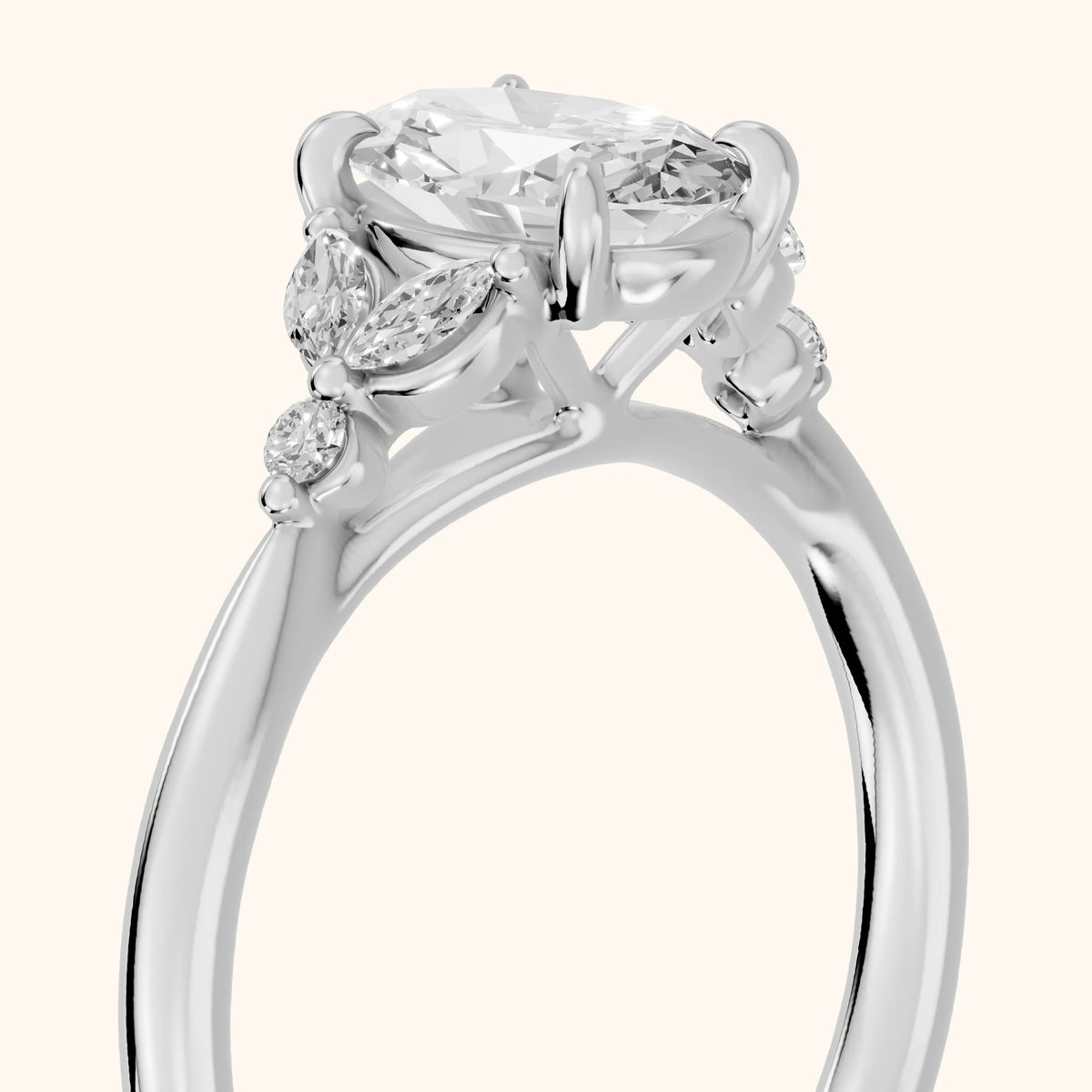 Rilla Floral Cluster Oval Diamond Engagement Ring in Silver - slant-view.webp