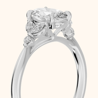 Rilla Floral Cluster Oval Diamond Engagement Ring in Silver - slant-view.webp