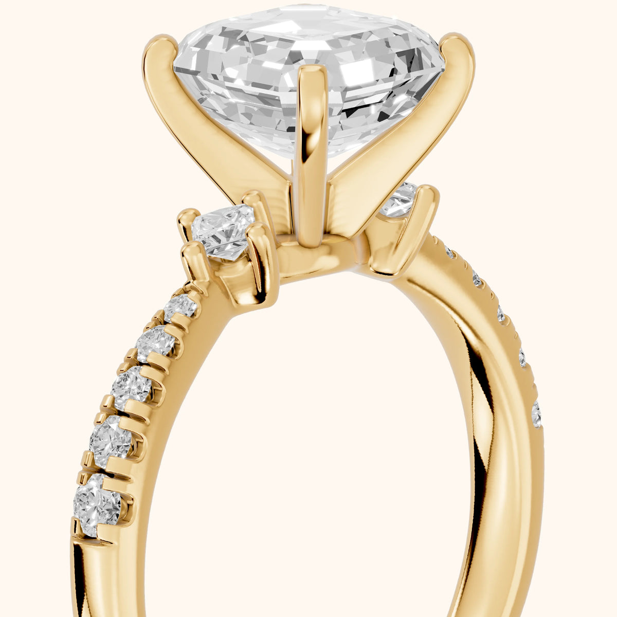 Alethea Three-Stone Pavé Asscher Diamond Engagement Ring in Yellow Gold - slant-view.webp