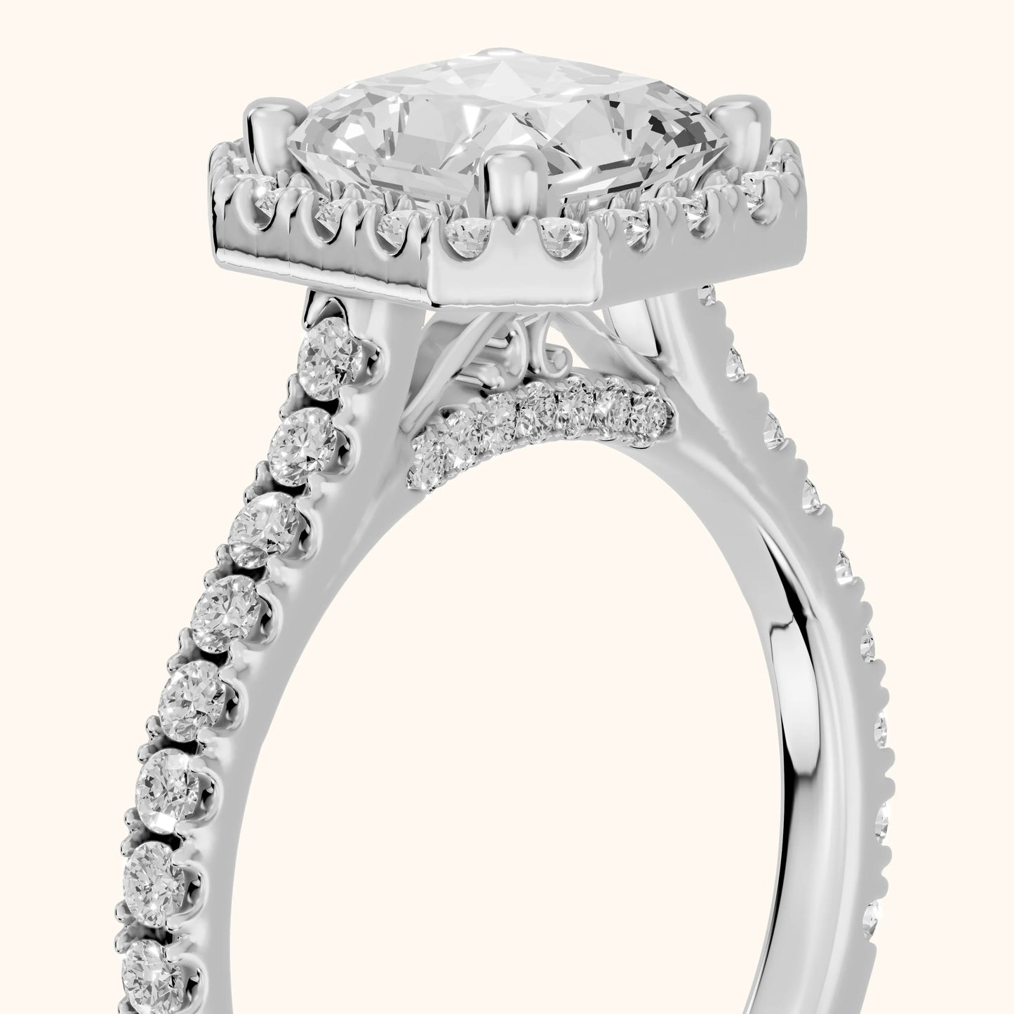 Sophie Halo Pavé Radiant Diamond Ring in Platinum - slant-view.webp