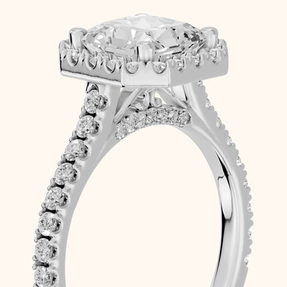 Sophie Halo Pavé Radiant Diamond Ring in Platinum - slant-view.webp