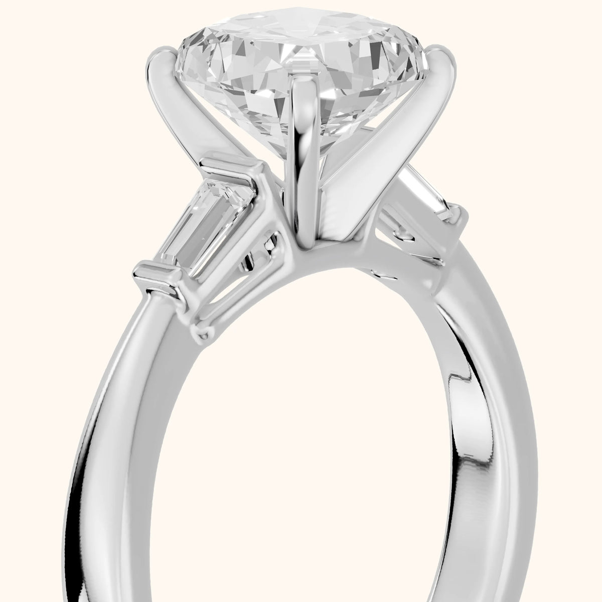 Jacinta Baguette Three-Stone Cushion Diamond Engagement Ring in Silver - slant-view.webp