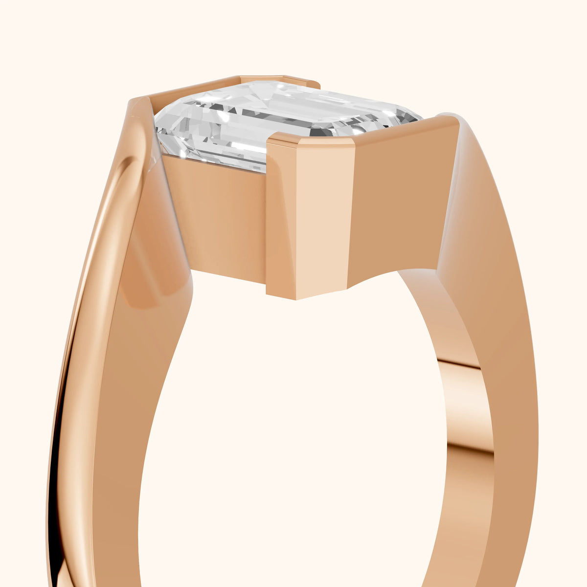Frances Partial Bezel Bypass Emerald Diamond Engagement Ring in Rose Gold - slant-view.webp