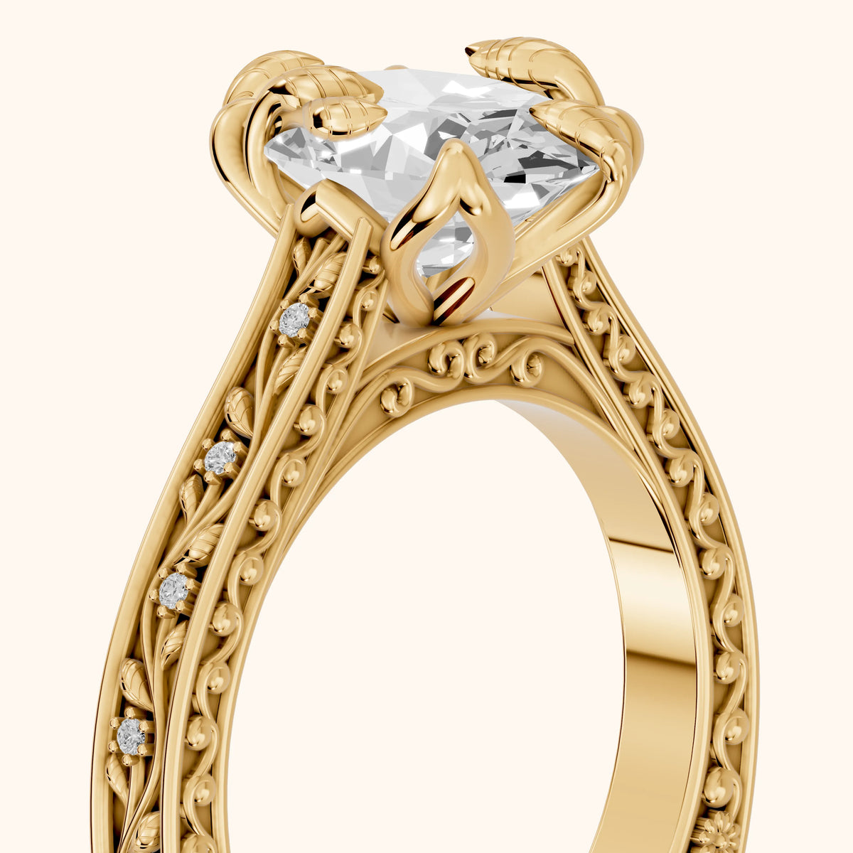 Laguna Vintage Vine Oval Diamond Engagement Ring in Yellow Gold - slant-view.webp
