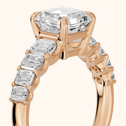 Lana Graduated Baguette Asscher Diamond Engagement Ring in Rose Gold - slant-view.webp