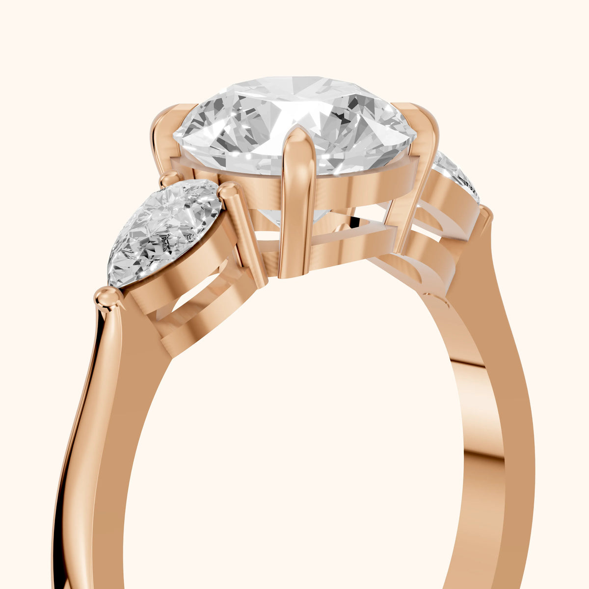 Grace Three Stone Round Diamond Engagement Ring in Rose Gold - slant-view.webp
