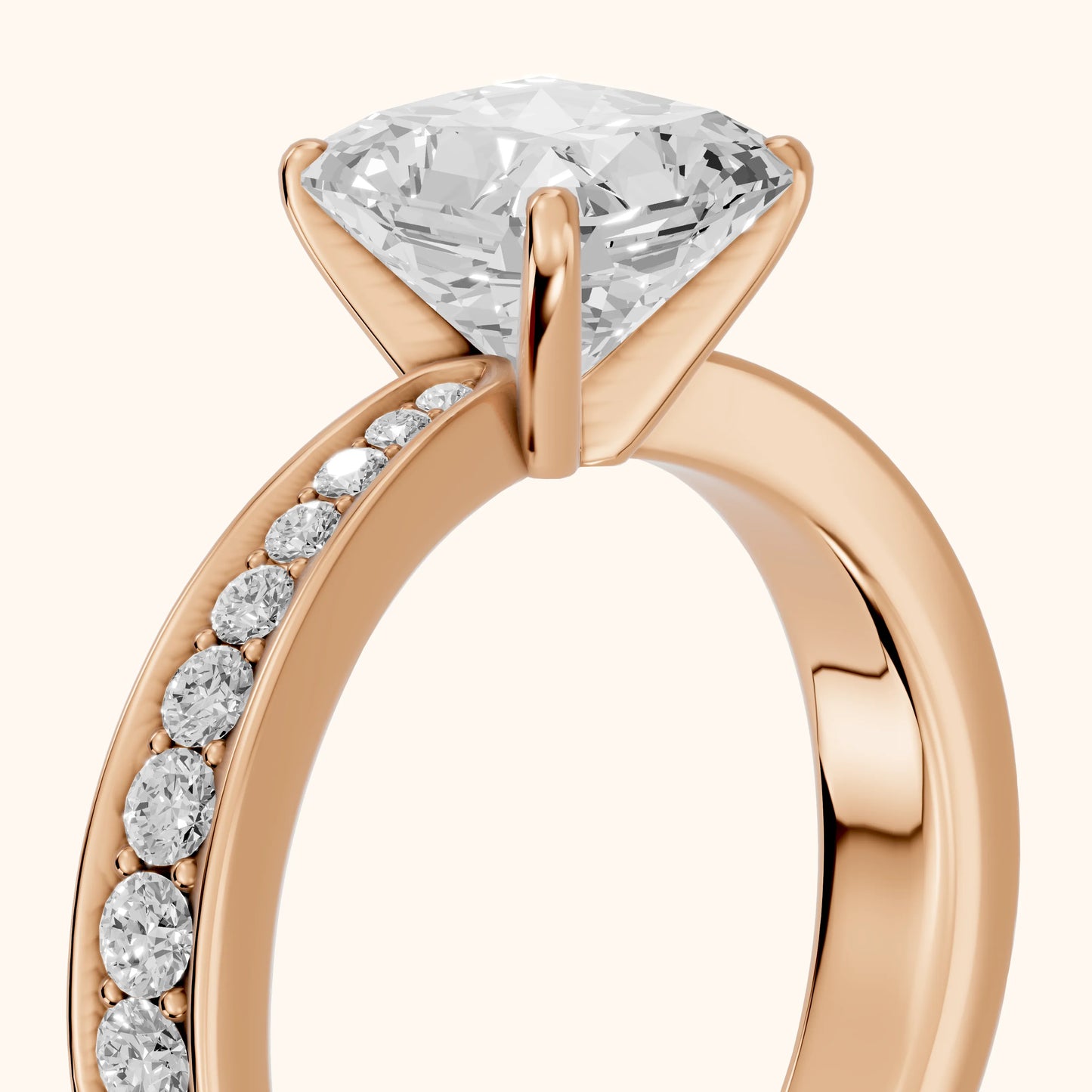 Rhea Sidestone Pavé Radiant Diamond Engagement Ring in Rose Gold - slant-view.webp