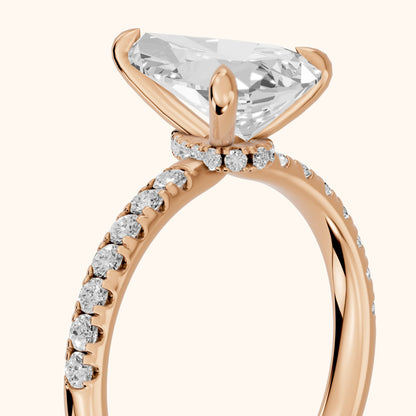 Maya Hidden Halo Pavé Pear Diamond Engagement Ring in Rose Gold - slant-view.webp