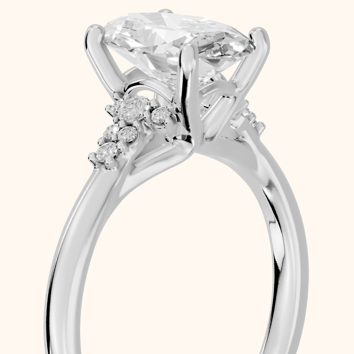Vail Starburst Cluster Oval Diamond Engagement Ring in Platinum - slant-view.webp