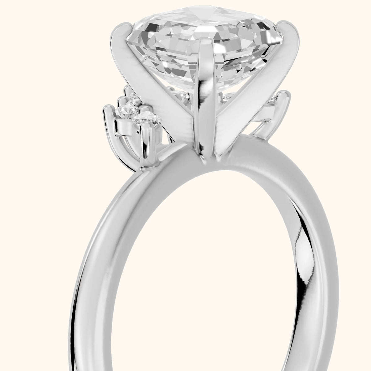 Fiorella Leaf Cluster Asscher Diamond Engagement Ring in White Gold - slant-view.webp