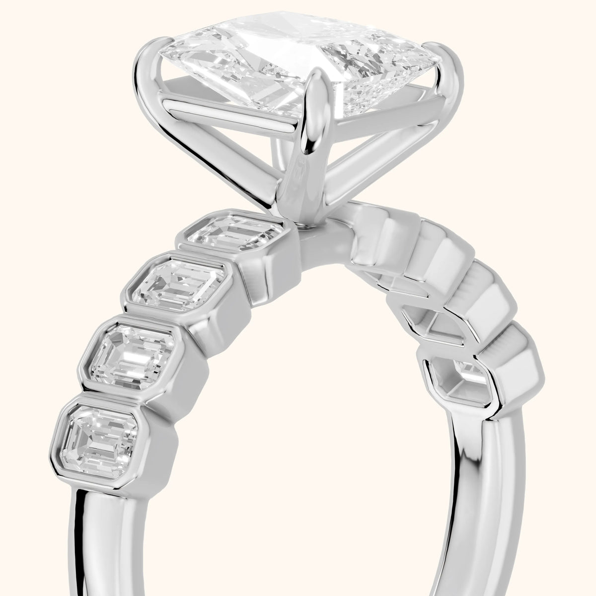 Newport Step-Cut Bezel Radiant Diamond Engagement Ring in Silver - slant-view.webp
