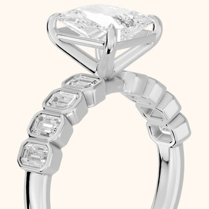 Newport Step-Cut Bezel Radiant Diamond Engagement Ring in Silver - slant-view.webp
