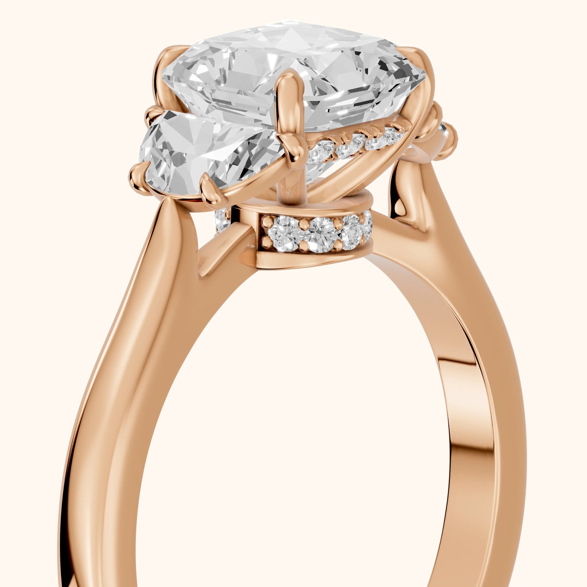 Romy Three-Stone Radiant Diamond Engagement Ring in Rose Gold - slant-view.webp