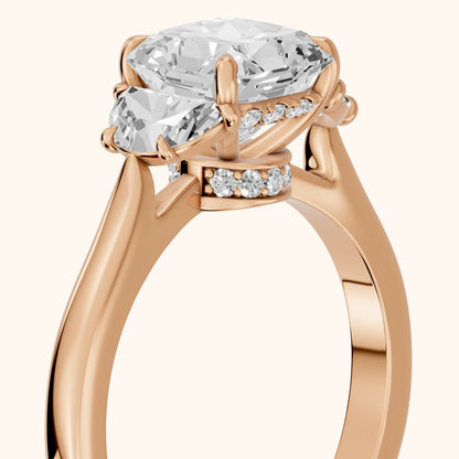 Romy Three-Stone Radiant Diamond Engagement Ring in Rose Gold - slant-view.webp