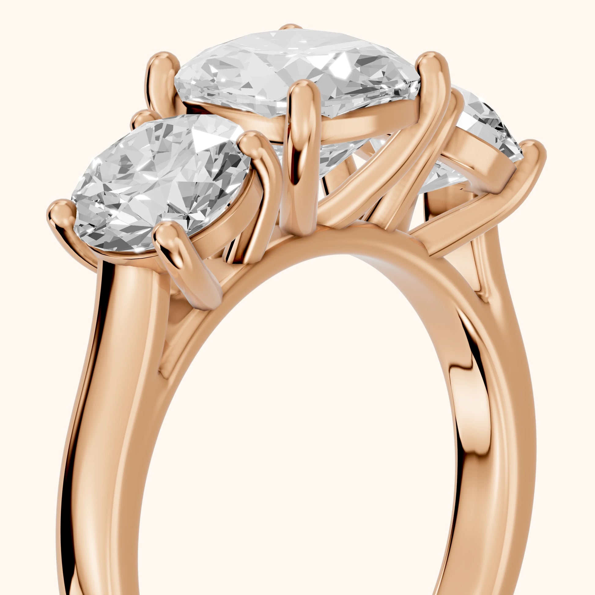 Esme Three-Stone Tapered Cushion Diamond Ring in Rose Gold - slant-view.webp