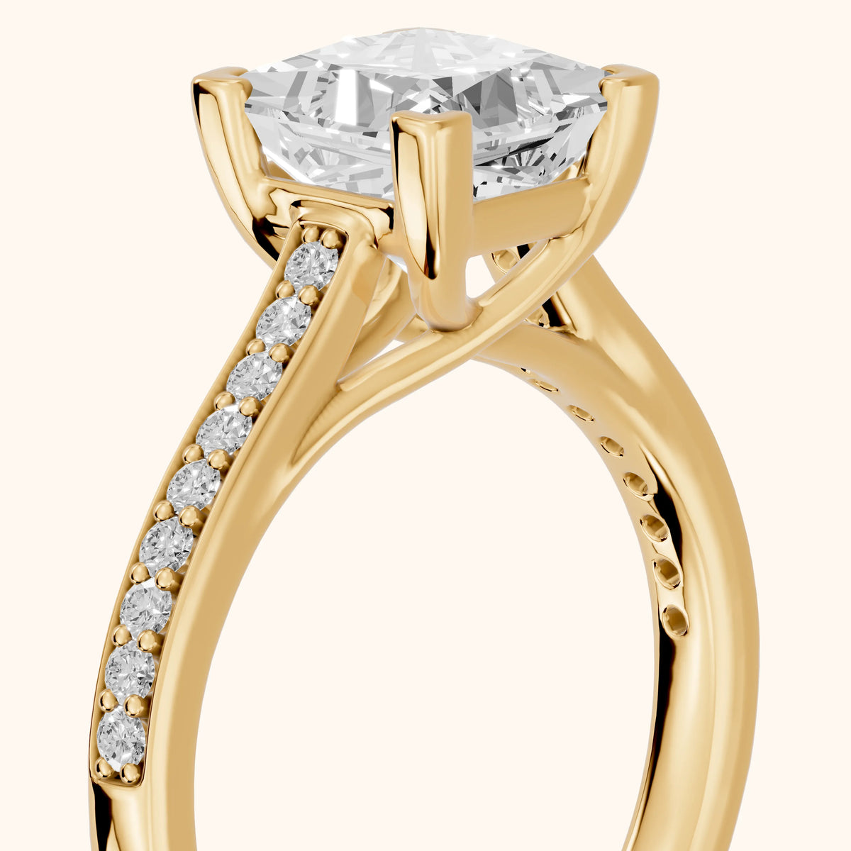 Nancy Trellis Pavé Princess Diamond Engagement Ring in Yellow Gold - slant-view.webp