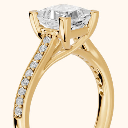 Nancy Trellis Pavé Princess Diamond Engagement Ring in Yellow Gold - slant-view.webp