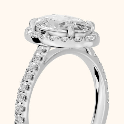 Amara Halo Claw Prong Oval Diamond Ring in Silver - slant-view.webp
