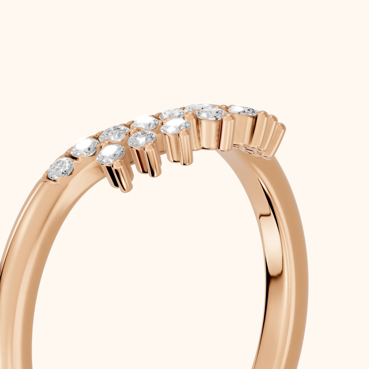Sabina Curved Round Diamond Anniversary Ring in Rose Gold - slant-view