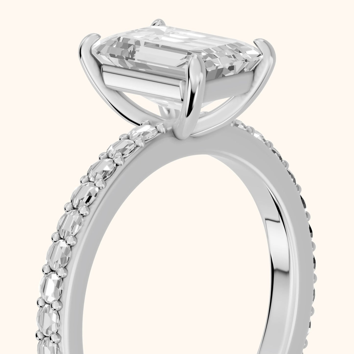 Aisha Pavé Solitaire Emerald Diamond Engagement Ring in White Gold - slant-view.webp