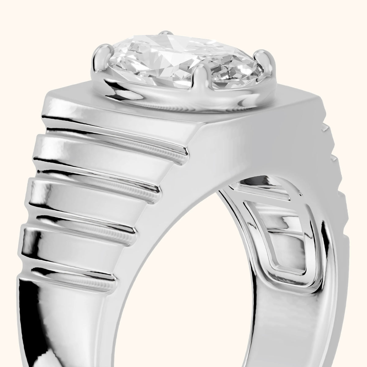 Wells Ridged Dome Oval Diamond Engagement Ring in Silver - slant-view.webp