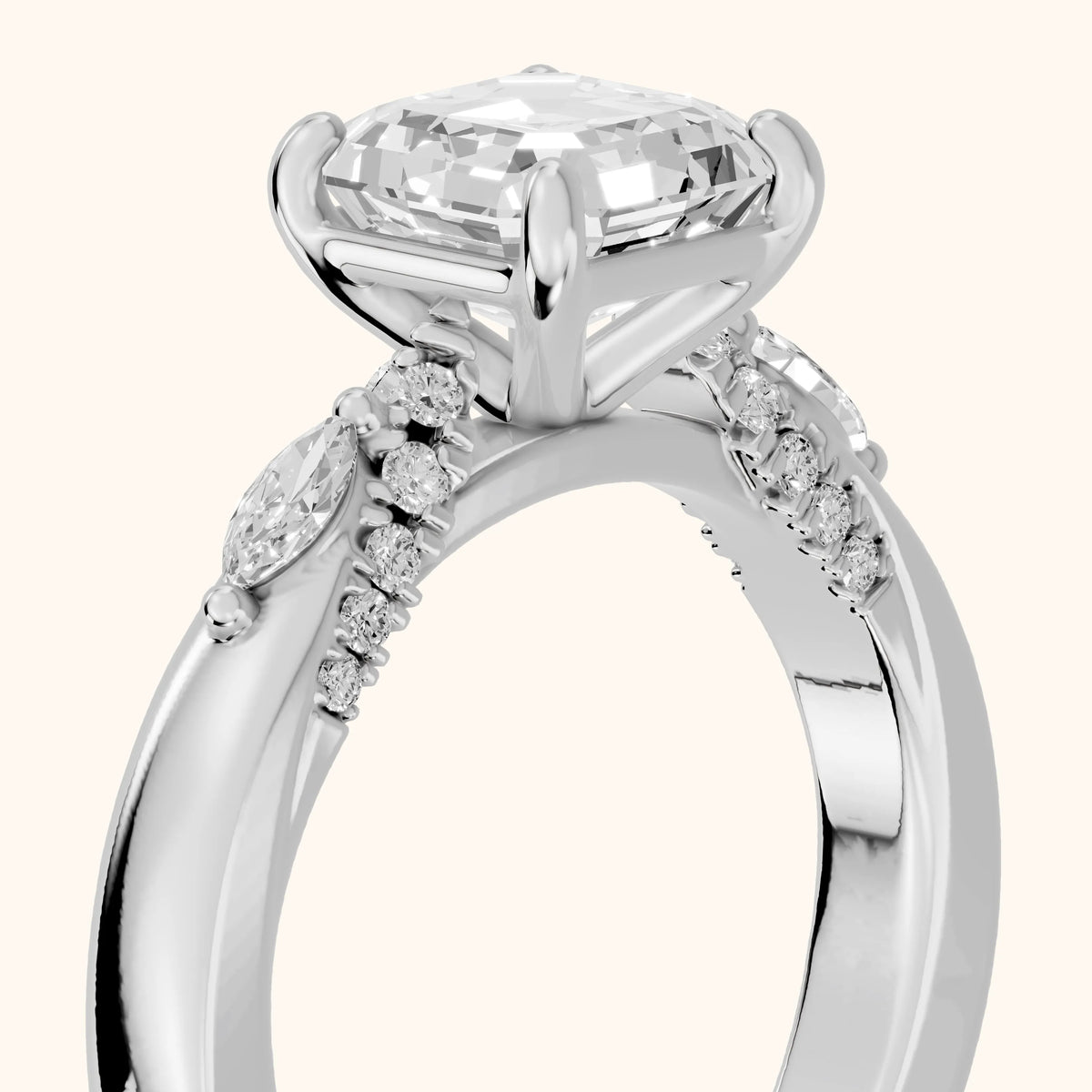 Tahoe Marquise-Side Pavé Asscher Diamond Engagement Ring in Silver - slant-view.webp