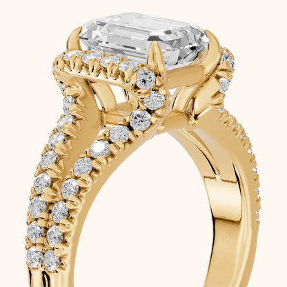 Delray Split Shank Pavé Emerald Diamond Engagement Ring in Yellow Gold - slant-view.webp