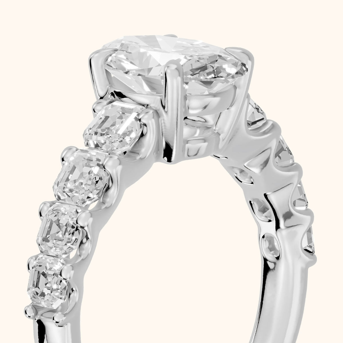 Sonja Graduated Pavé Oval Diamond Engagement Ring in Silver - slant-view.webp