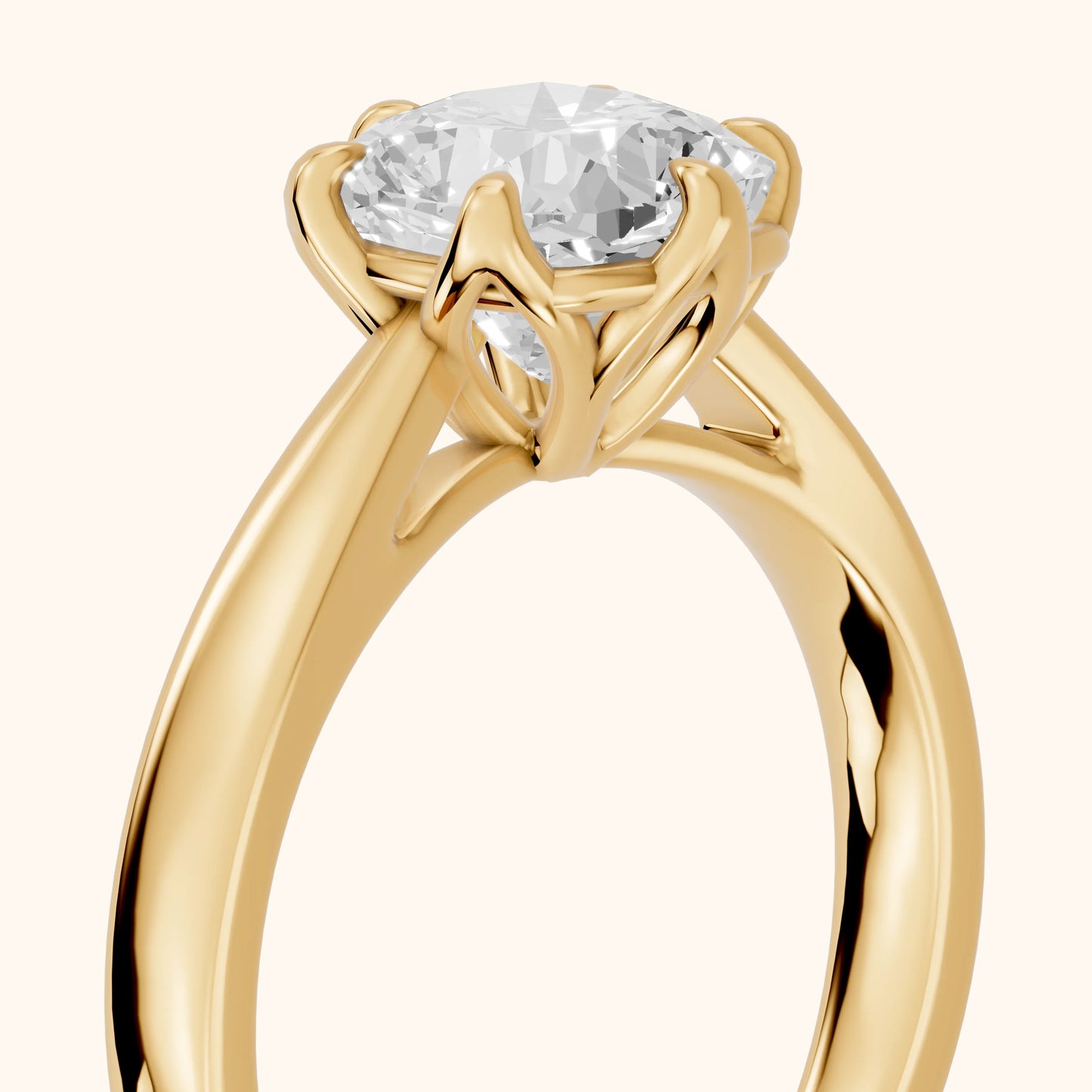 Lucia Solitaire Six-Prong Cushion Diamond Engagement Ring in Yellow Gold - slant-view.webp