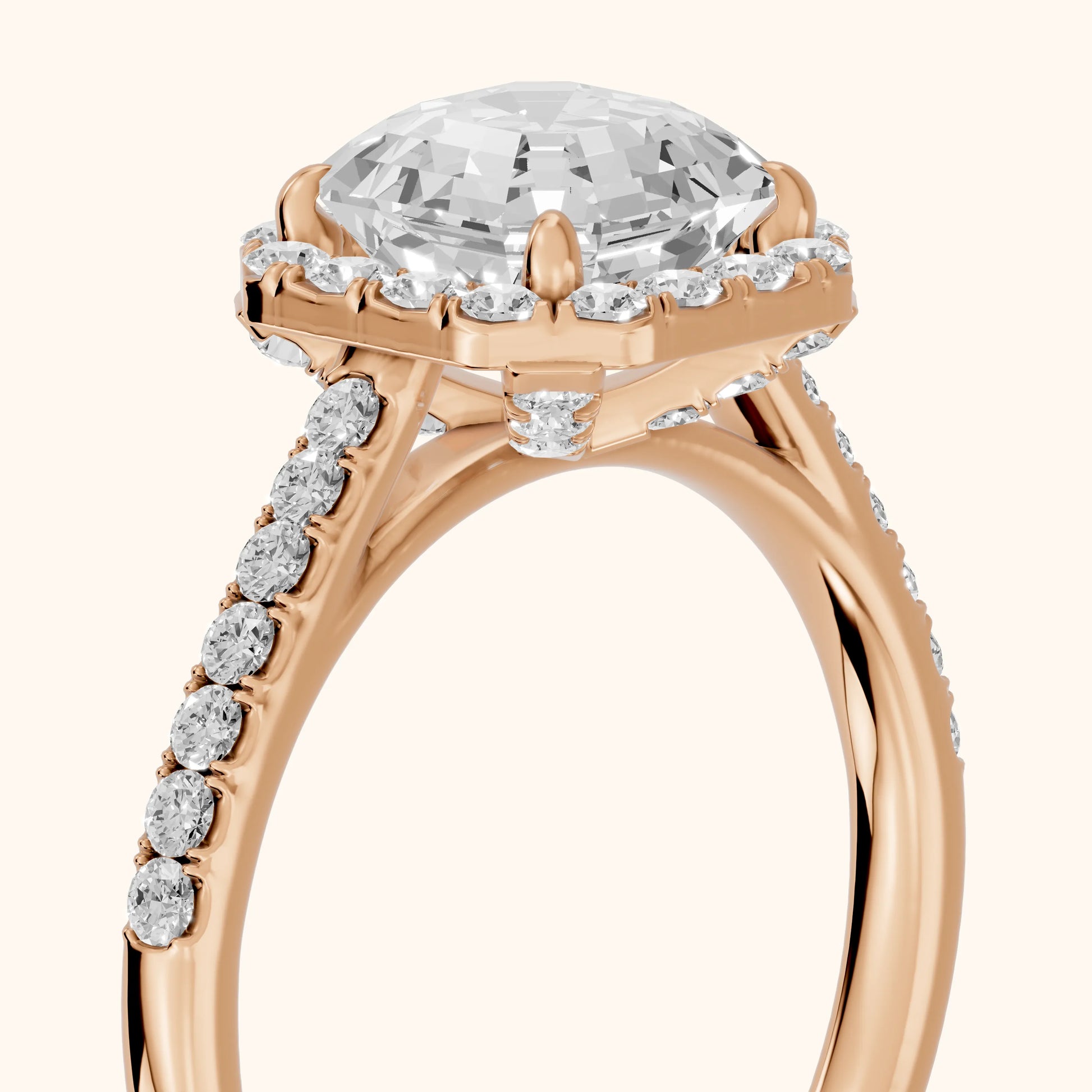 Alma Halo Pavé Asscher Diamond Ring in Rose Gold - slant-view.webp
