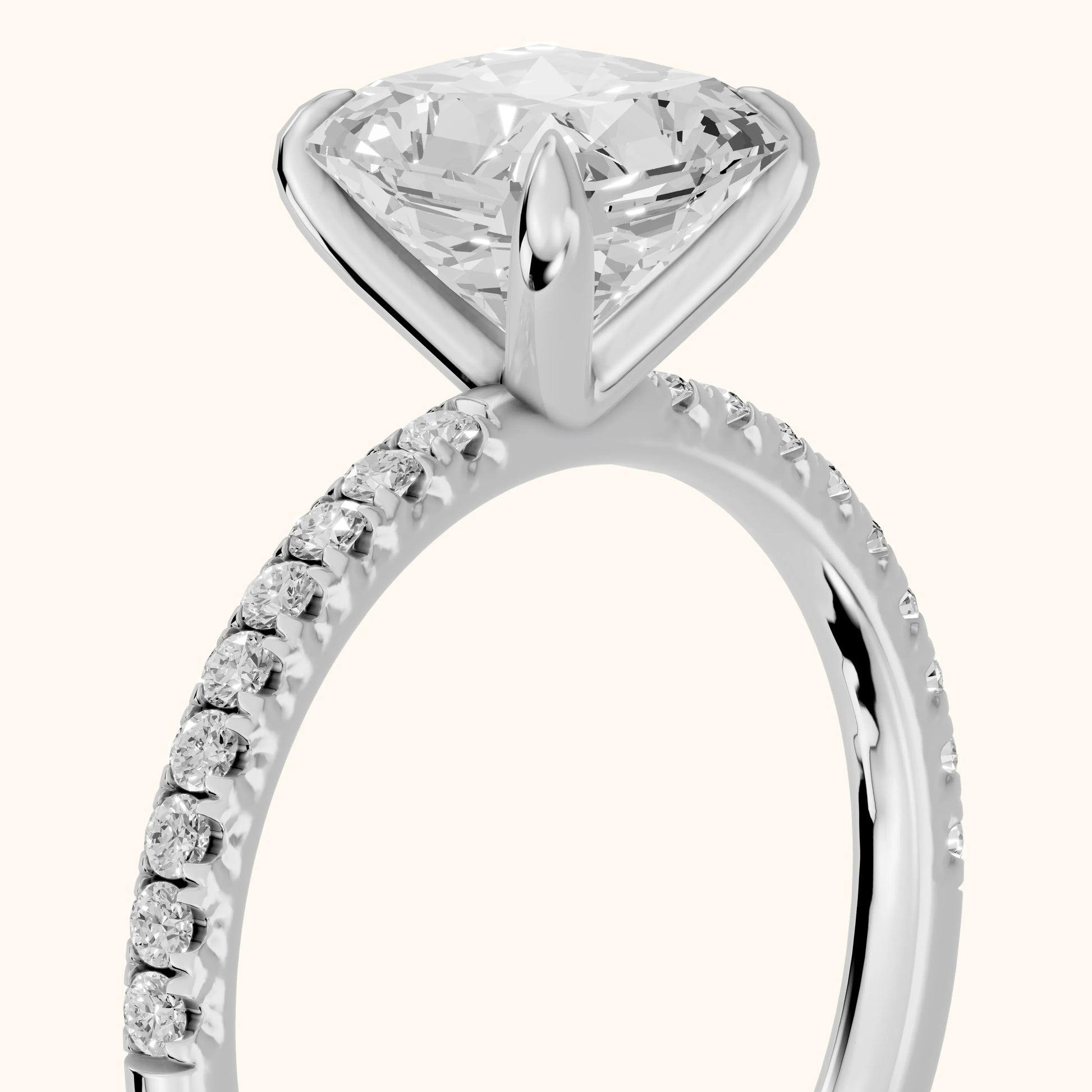 Ione Solitaire Pavé Radiant Diamond Engagement Ring in Silver - slant-view.webp