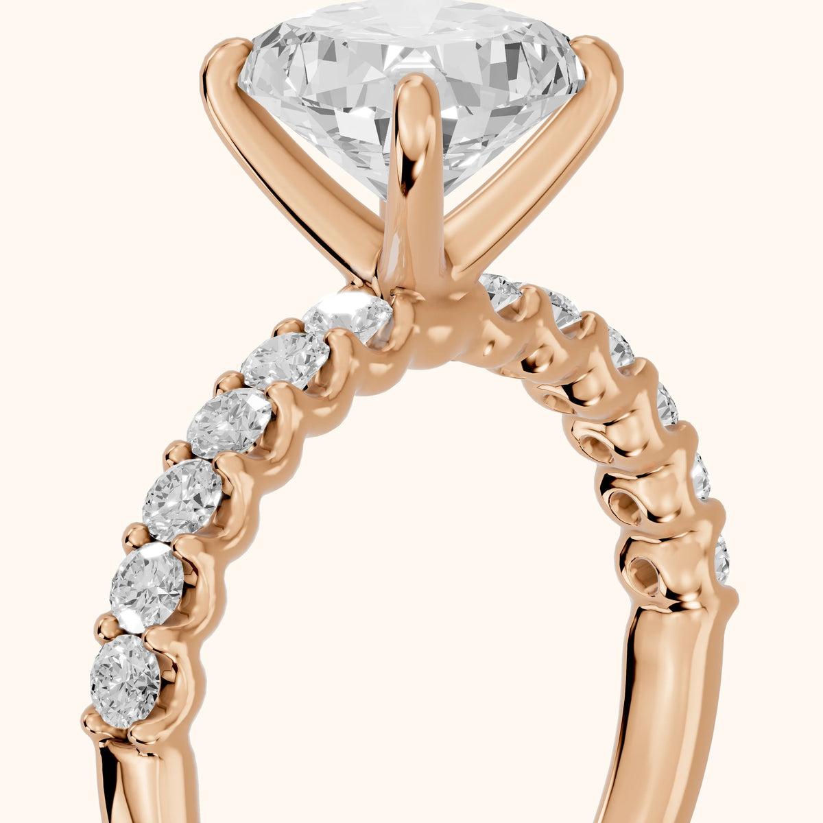 Lynn Statement Pavé Cushion Diamond Engagement Ring in Rose Gold - slant-view.webp