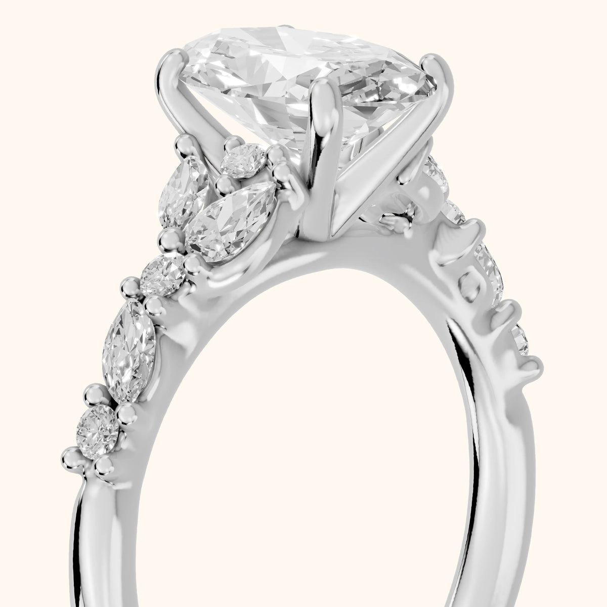 Mesa Vine Cluster Oval Diamond Engagement Ring in Platinum - slant-view.webp