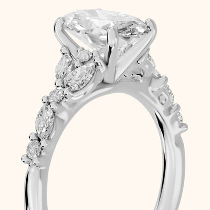 Mesa Vine Cluster Oval Diamond Engagement Ring in Platinum - slant-view.webp
