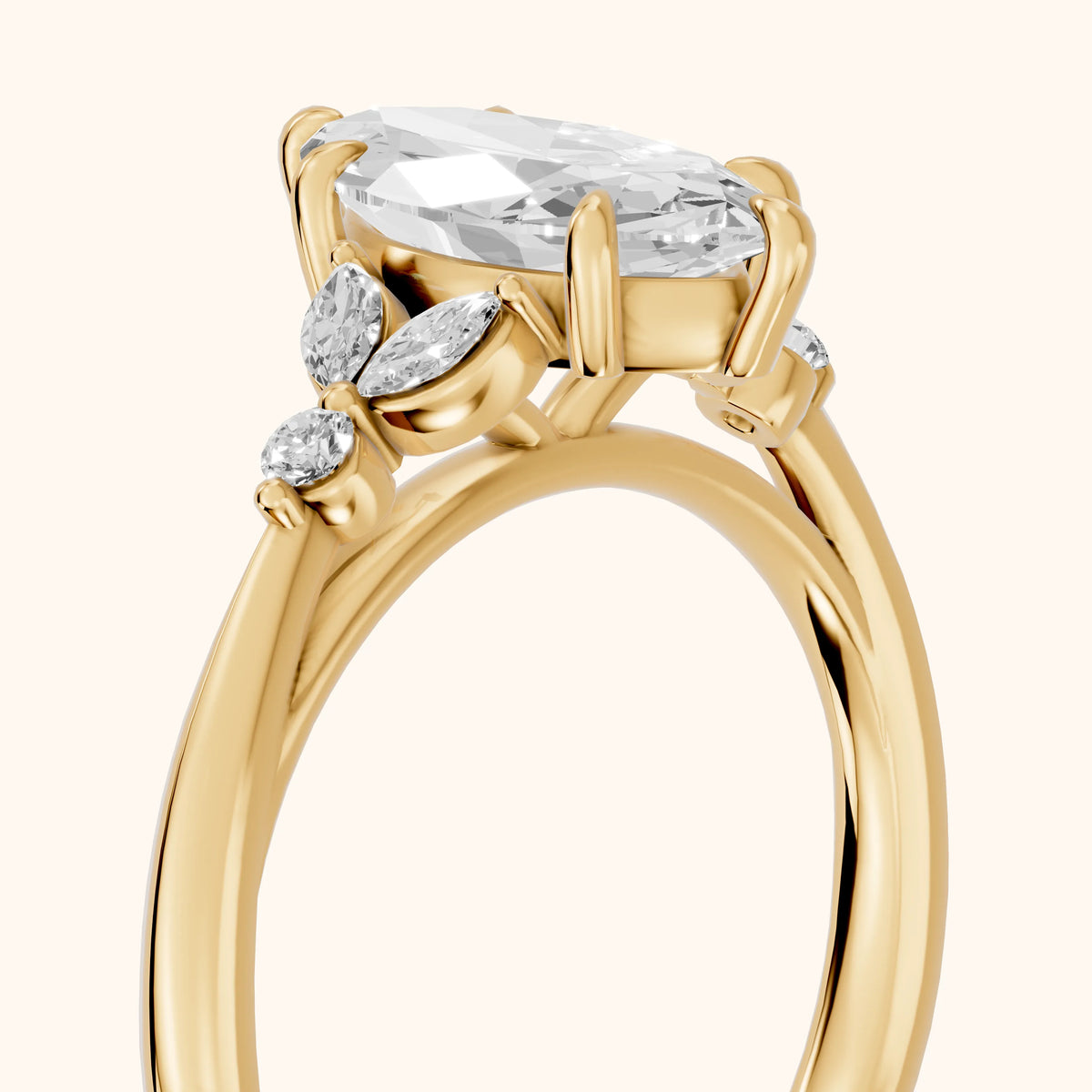 Eve Leaf Cluster Marquise Diamond Engagement Ring in Yellow Gold - slant-view.webp