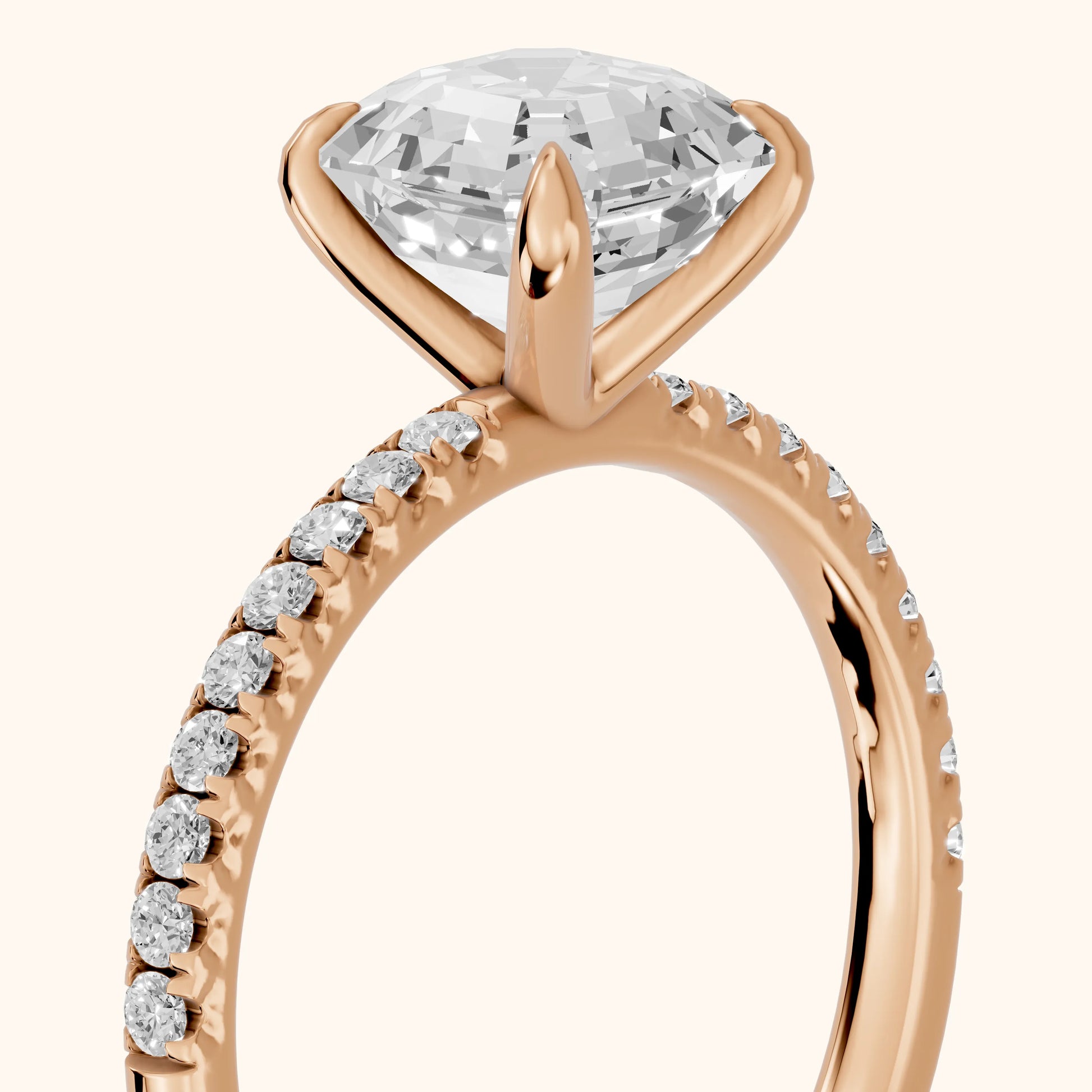Ione Solitaire Pavé Asscher Diamond Engagement Ring in Rose Gold - slant-view.webp
