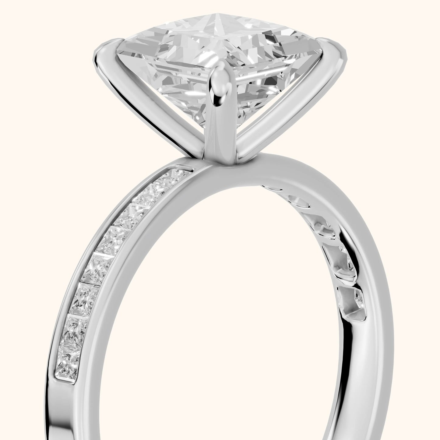 Maren Sidestone Channel Set Princess Diamond Engagement Ring in Platinum - slant-view.webp