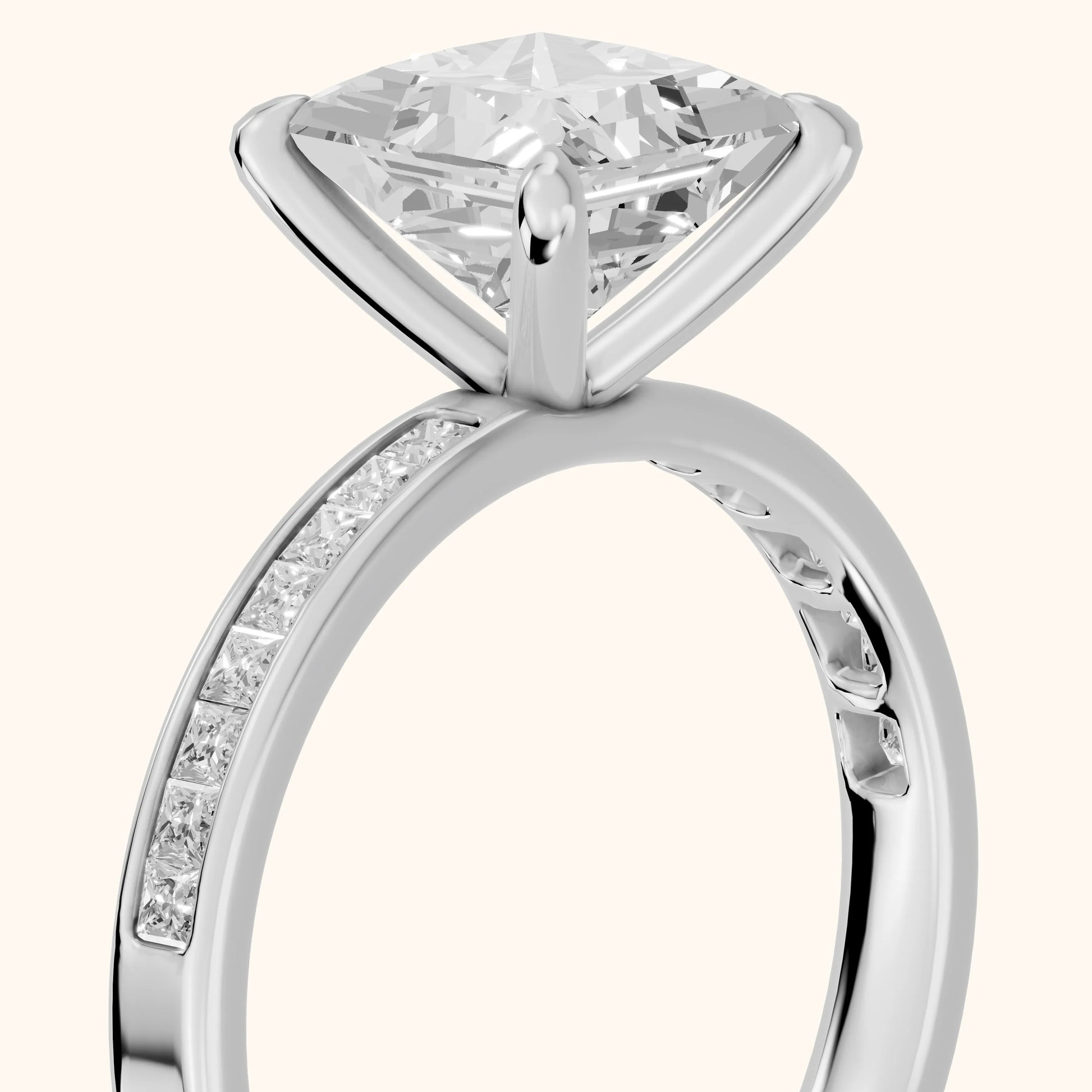 Maren Sidestone Channel Set Princess Diamond Engagement Ring in Platinum - slant-view.webp