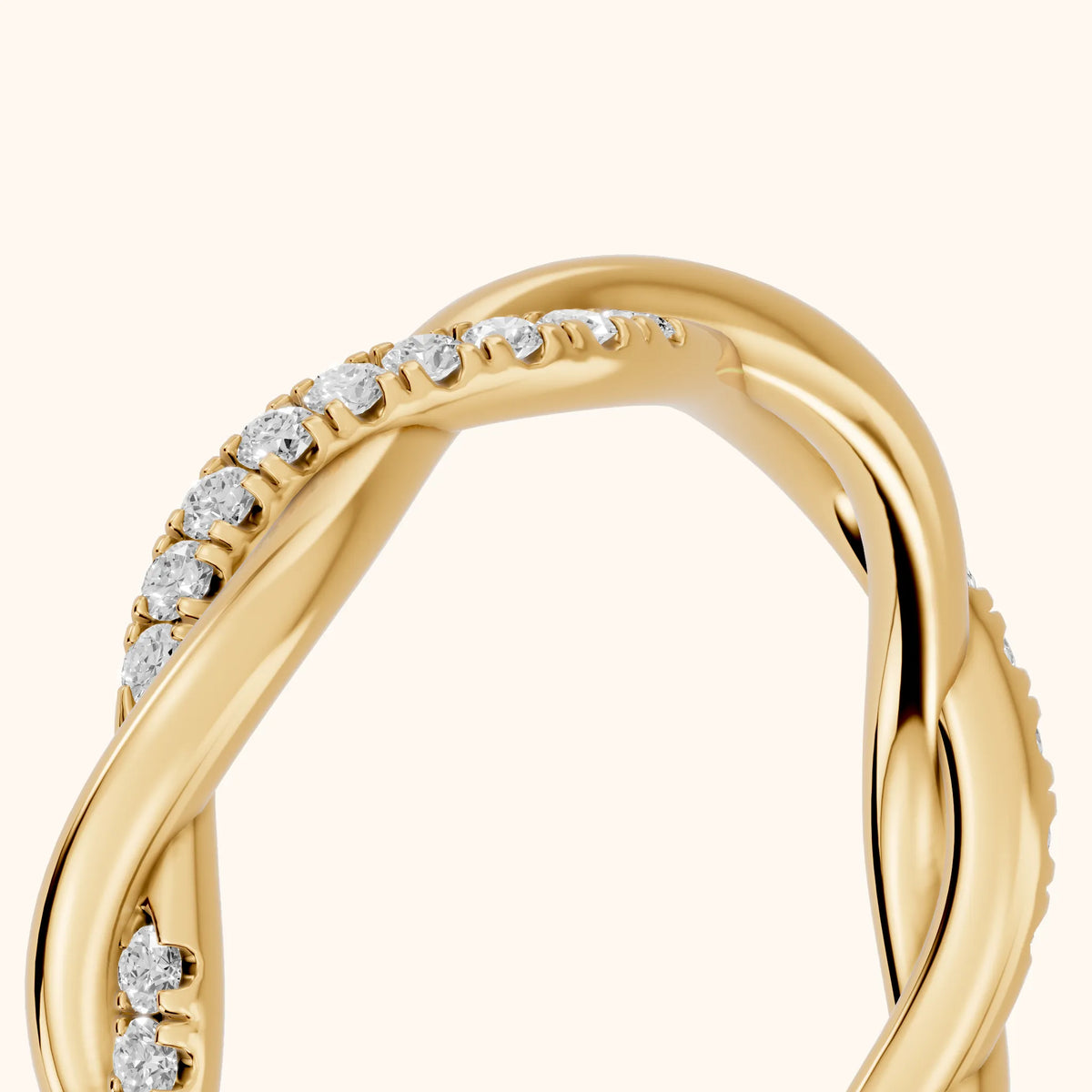 Tanvi Petite Twist Round Diamond Eternity Band in Yellow Gold - slant-view