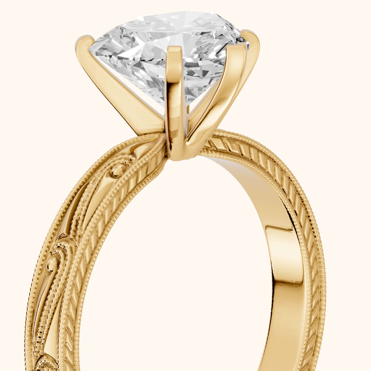 Abbie Engraved Solitaire Heart Diamond Engagement Ring in Yellow Gold - slant-view.webp