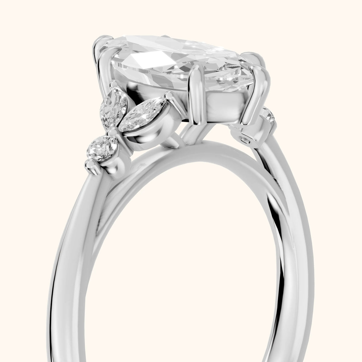 Eve Leaf Cluster Marquise Diamond Engagement Ring in Silver - slant-view.webp