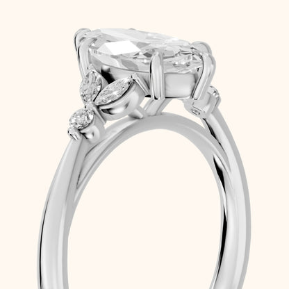Eve Leaf Cluster Marquise Diamond Engagement Ring in Silver - slant-view.webp