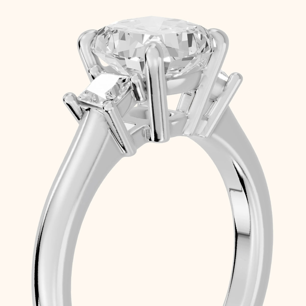 Brenna Three-Stone Cushion Diamond Engagement Ring in Platinum - slant-view.webp