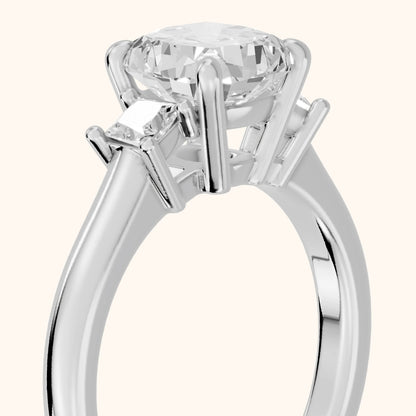 Brenna Three-Stone Cushion Diamond Engagement Ring in Platinum - slant-view.webp