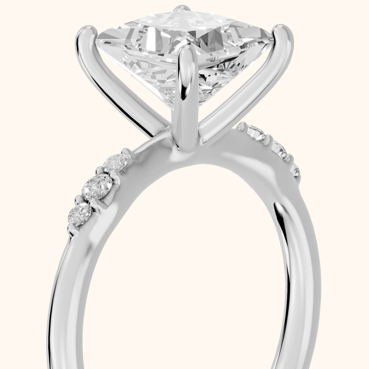 Sheila Pavé Princess Diamond Engagement Ring in Silver - slant-view.webp