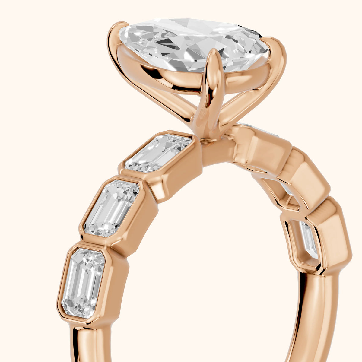 Carol Half Bezel Pear Diamond Engagement Ring in Rose Gold - slant-view.webp