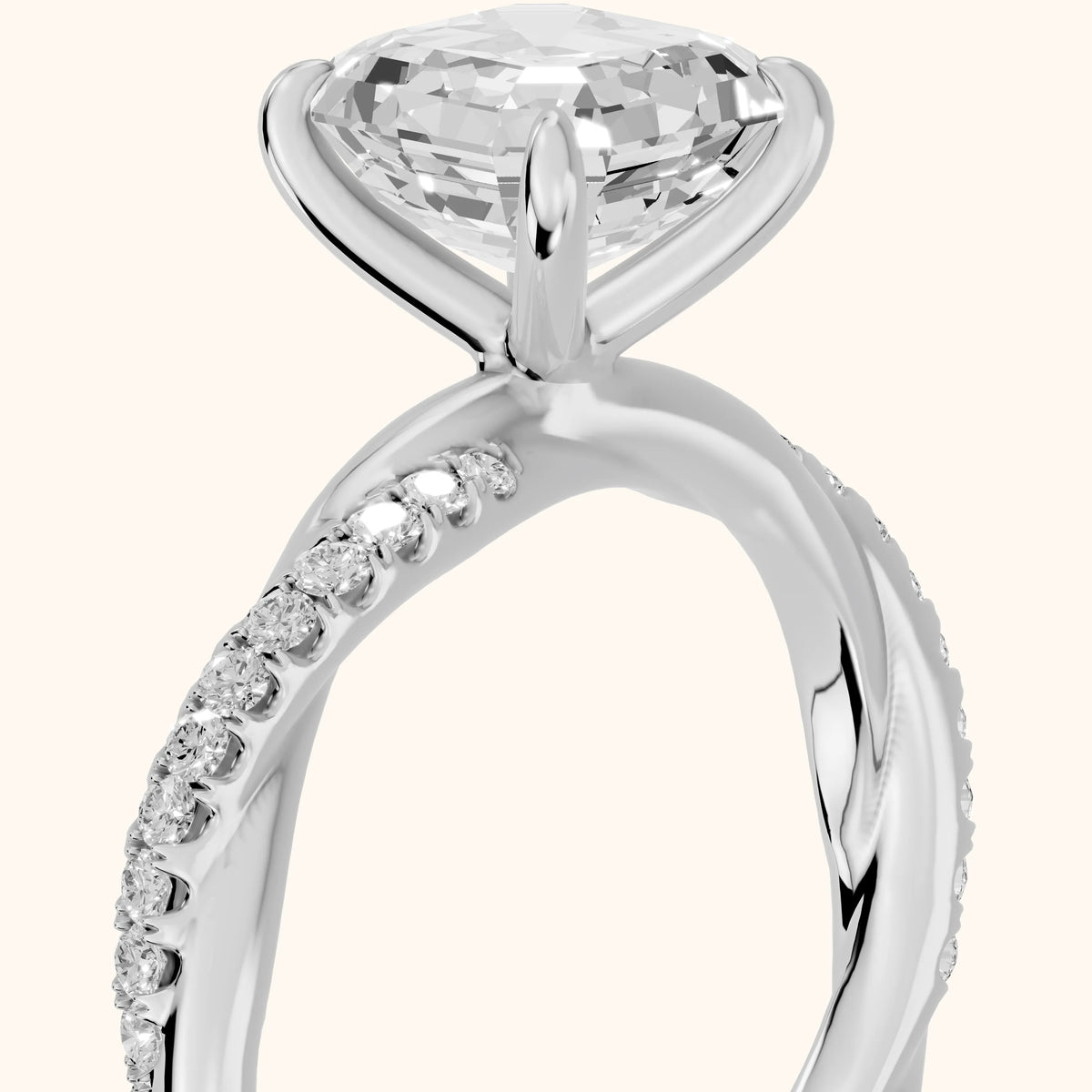 Allie Twist Pavé Asscher Diamond Engagement Ring in Platinum - slant-view.webp