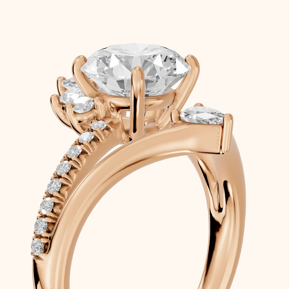 Angelina Split Shank Cluster Round Diamond Engagement Ring in Rose Gold - slant-view.webp