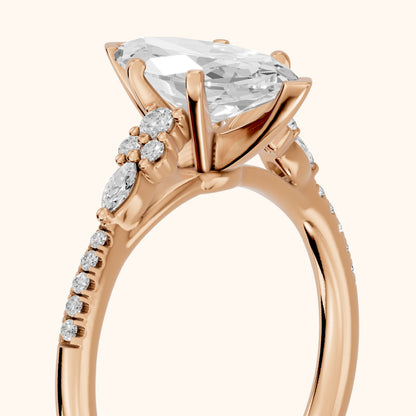 Reina Pavé Cluster Marquise Diamond Engagement Ring in Rose Gold - slant-view.webp